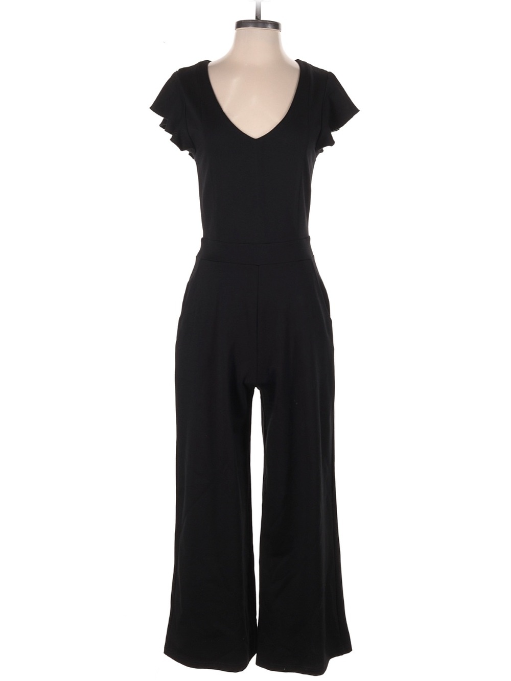 Evereve Black Midi Jumpsuit Dress with Ruffle Sleeves